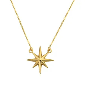 10K Yellow Gold North Star Pendant Necklace, 18"