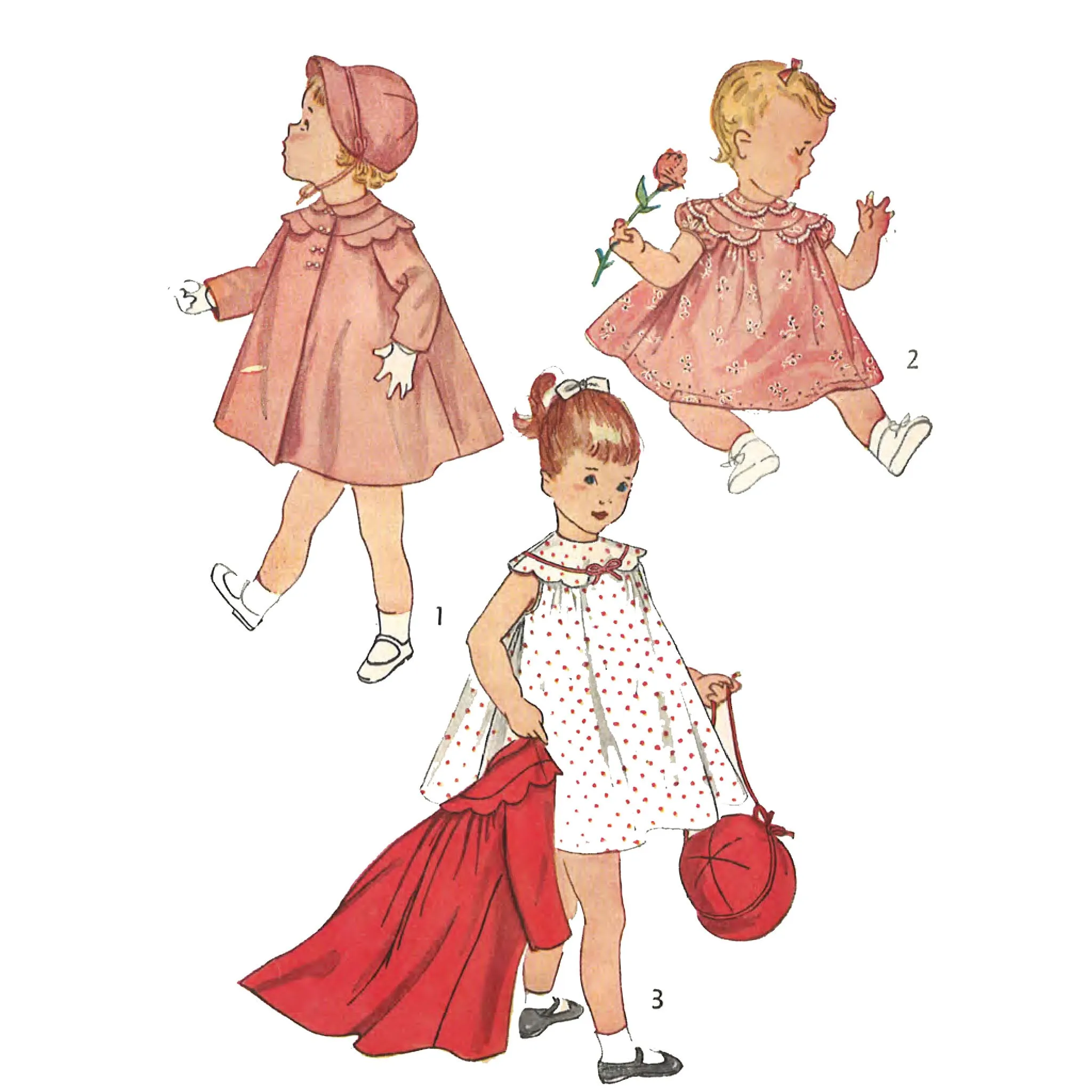 1950's Sewing Pattern: Girl's, Toddler's Dress, Coat & Bonnet  - Chest 21" (53.3cm)