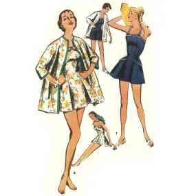 1950's Sewing Pattern: Skirted Bathing Suit and Beach Coat. Pin Up - Multi-sizes