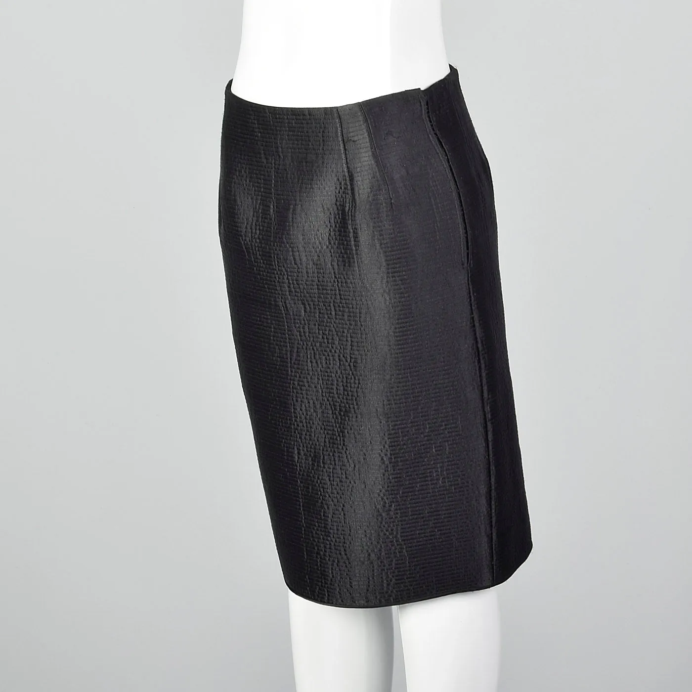 1990s Mary McFadden Couture Black Pencil Skirt With Horizontal Stitching