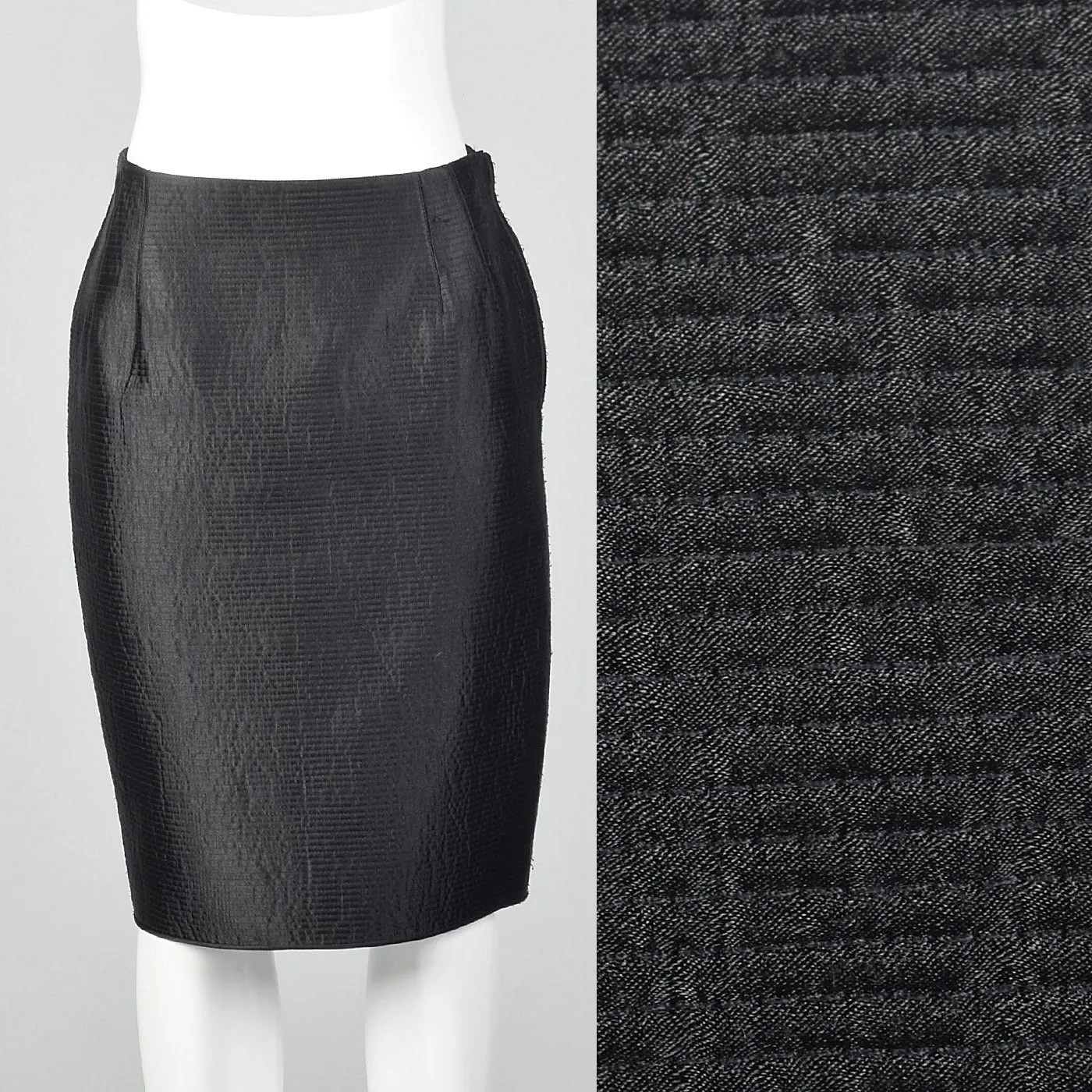 1990s Mary McFadden Couture Black Pencil Skirt With Horizontal Stitching