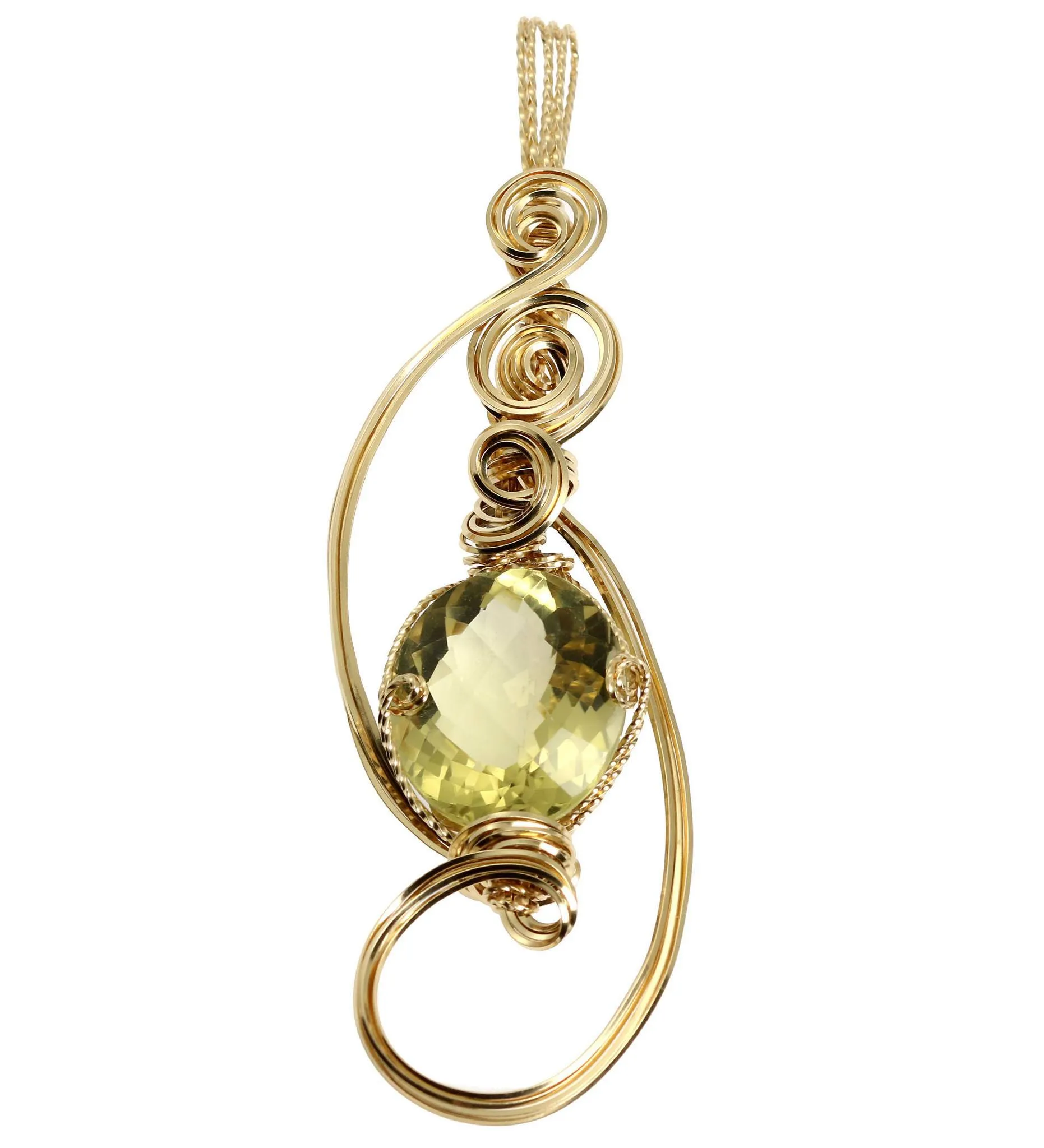 42.5 CT Green Gold Quartz 14K Gold-Filled Wire Wrapped Pendant