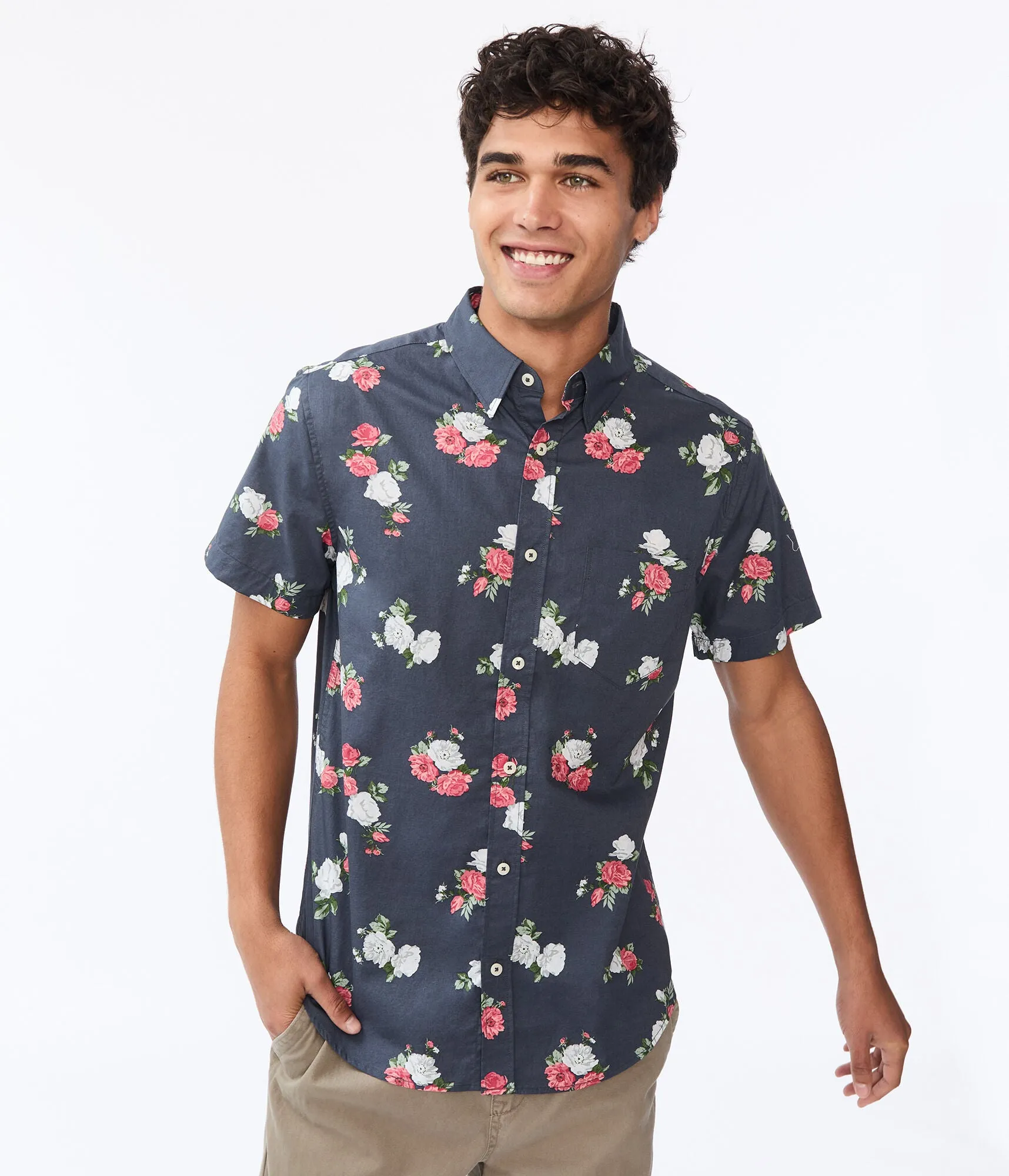 Aeropostale Open Floral Button-Down Shirt