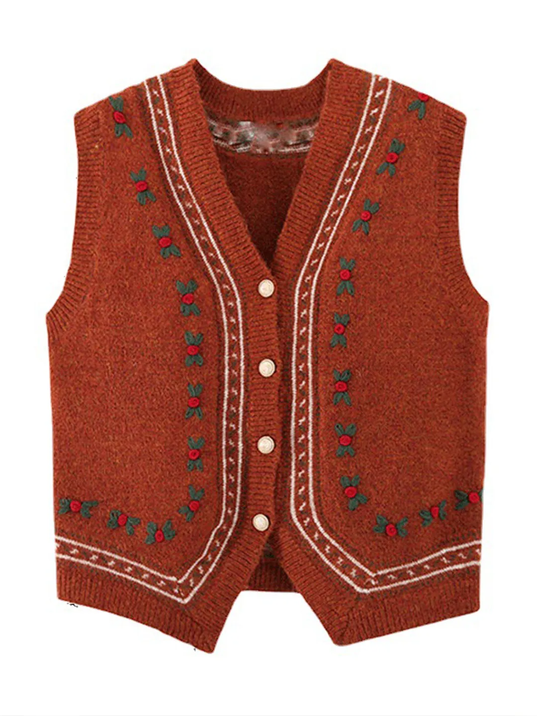 Alani Vintage Embroidery V-Neck Knitted Vest-White