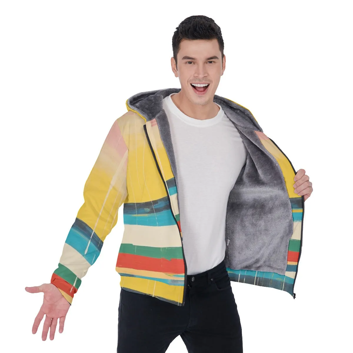 All-Over Print Men's Sherpa Fleece Zip Up Hoodie 26 1 multicolored striped   print