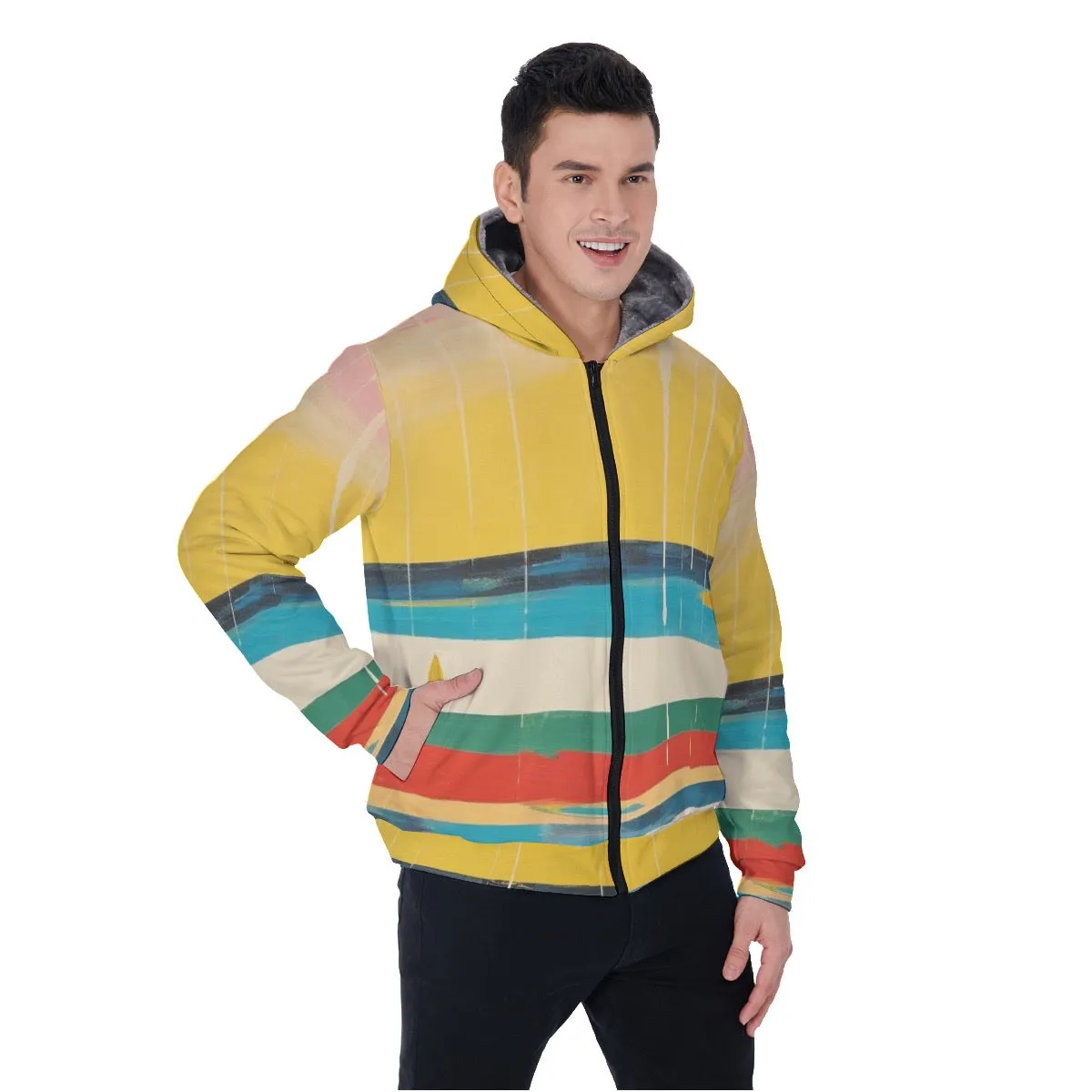 All-Over Print Men's Sherpa Fleece Zip Up Hoodie 26 1 multicolored striped   print