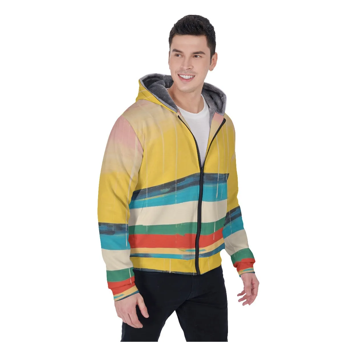 All-Over Print Men's Sherpa Fleece Zip Up Hoodie 26 1 multicolored striped   print