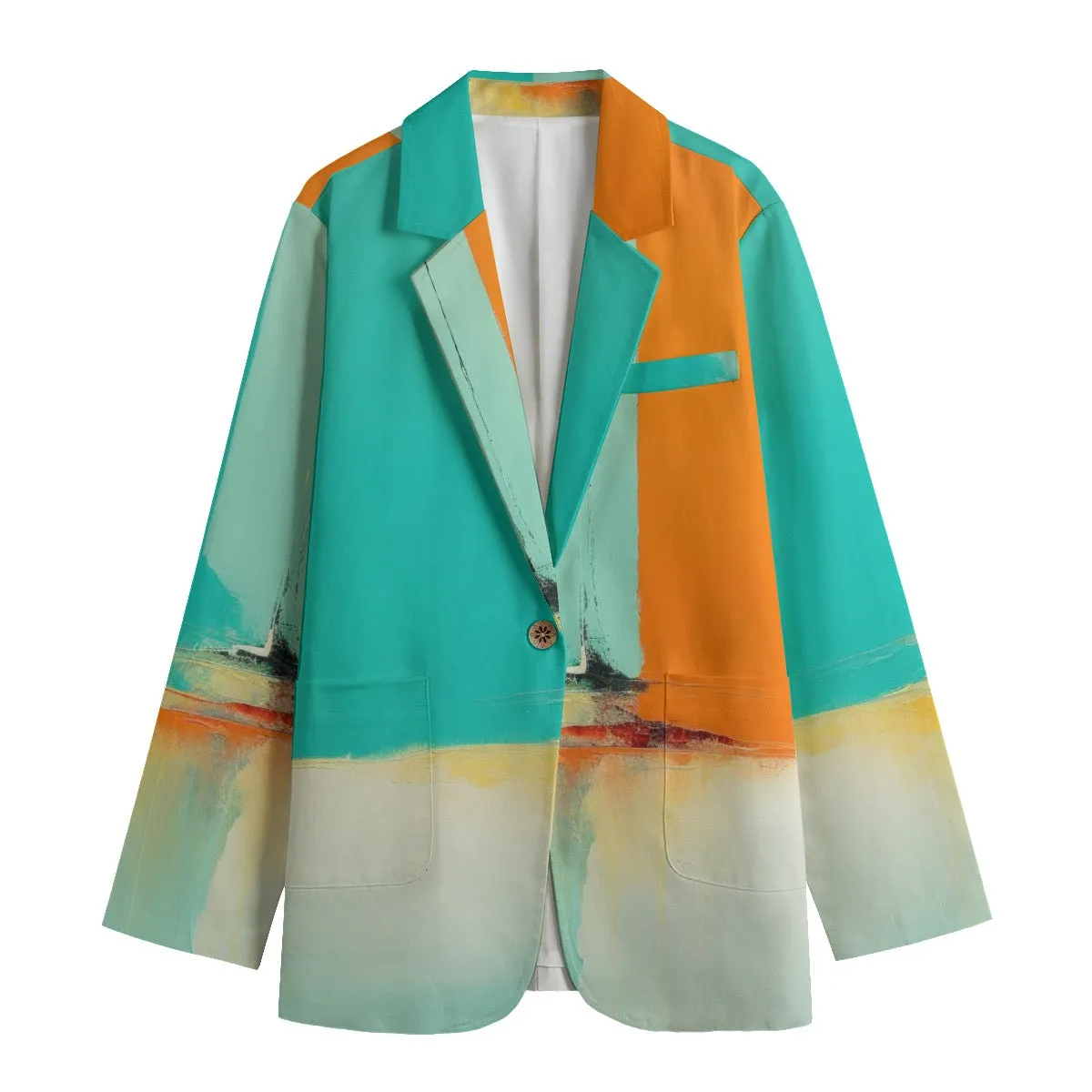 All-Over Print Women's Leisure Blazer | 245GSM Cotton 94 landscape, abstract, print