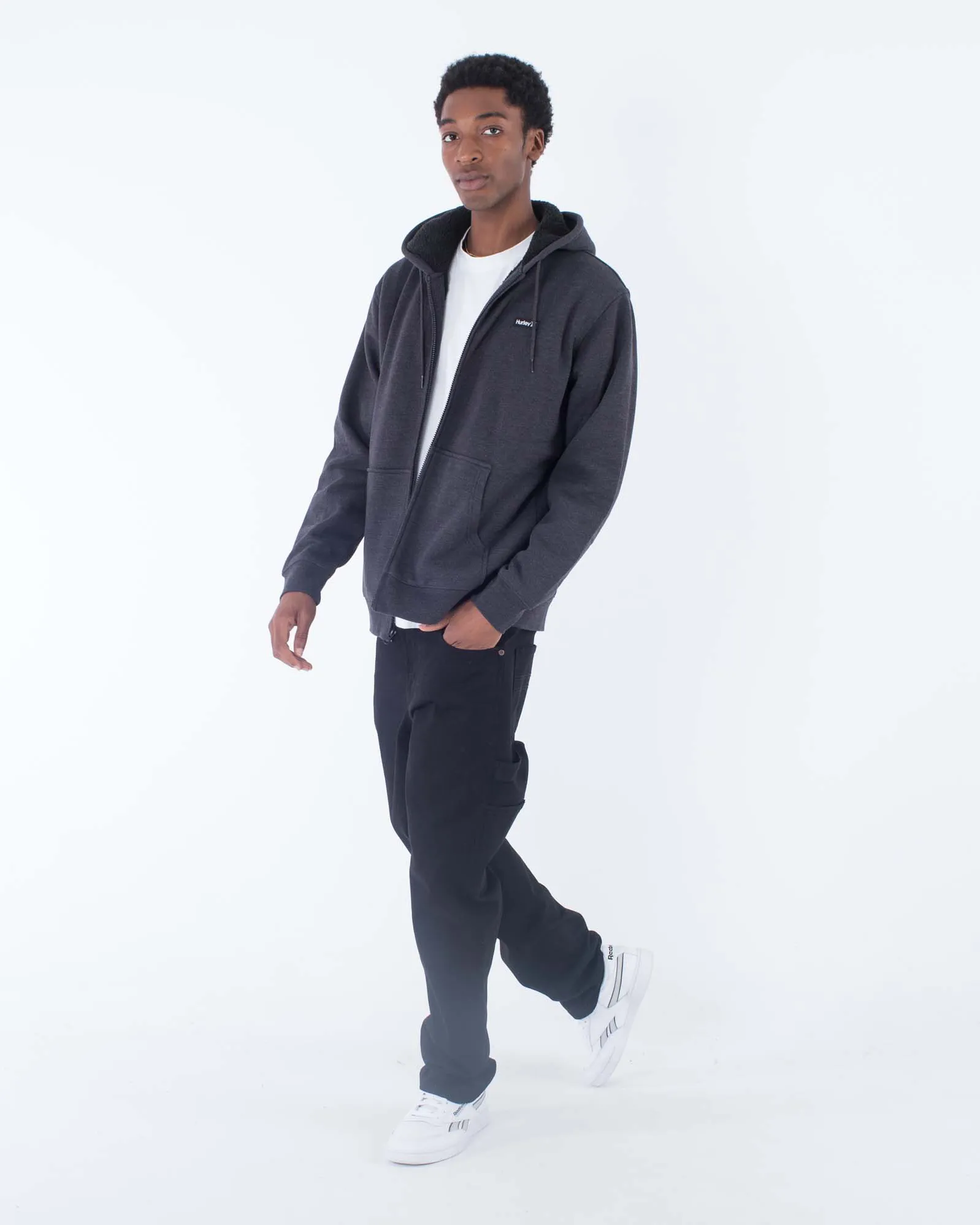 Alps Zip Fleece Hooded Jacket in Heather Black