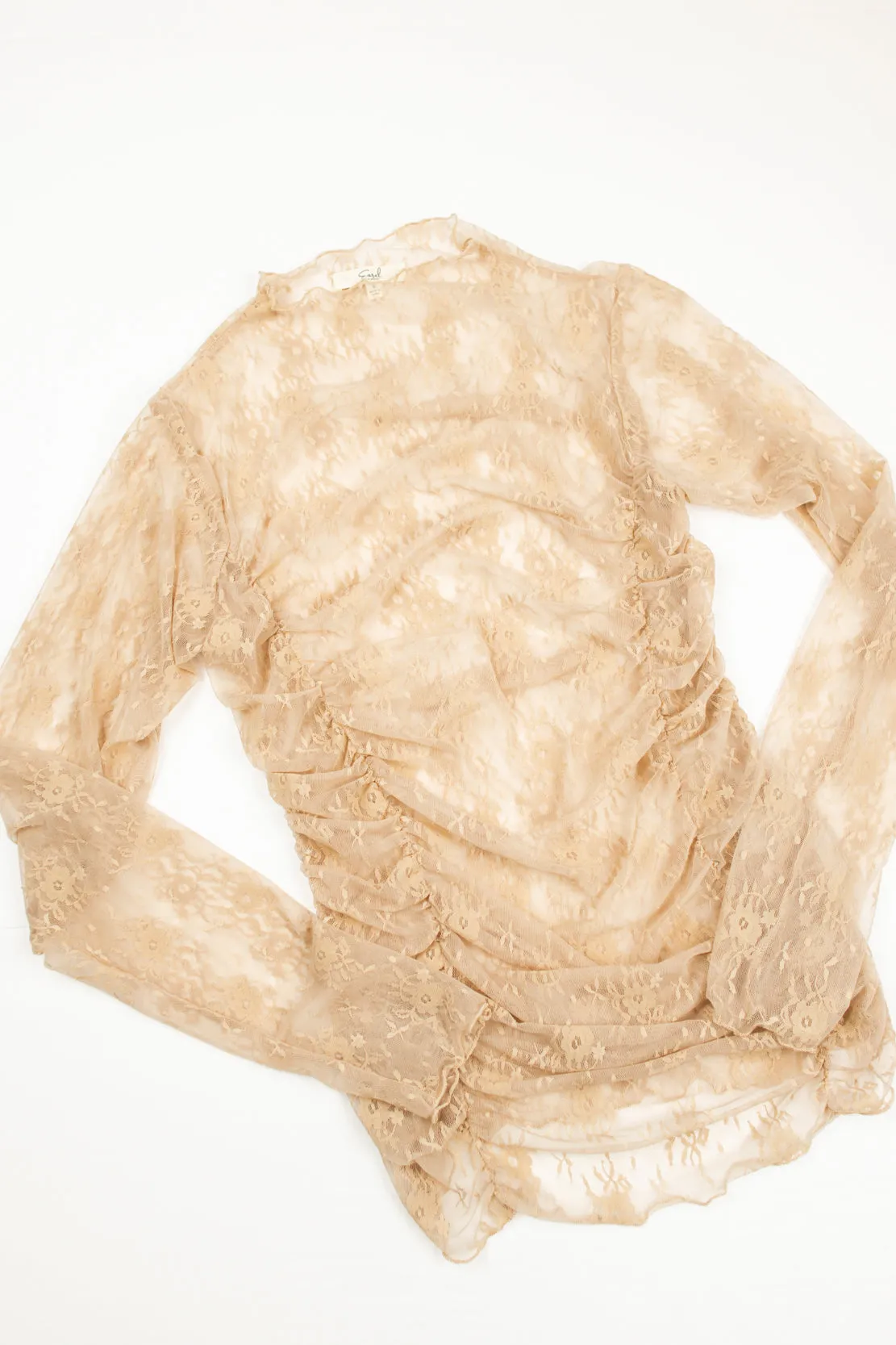 Amara Ruched Lace Top | Nude