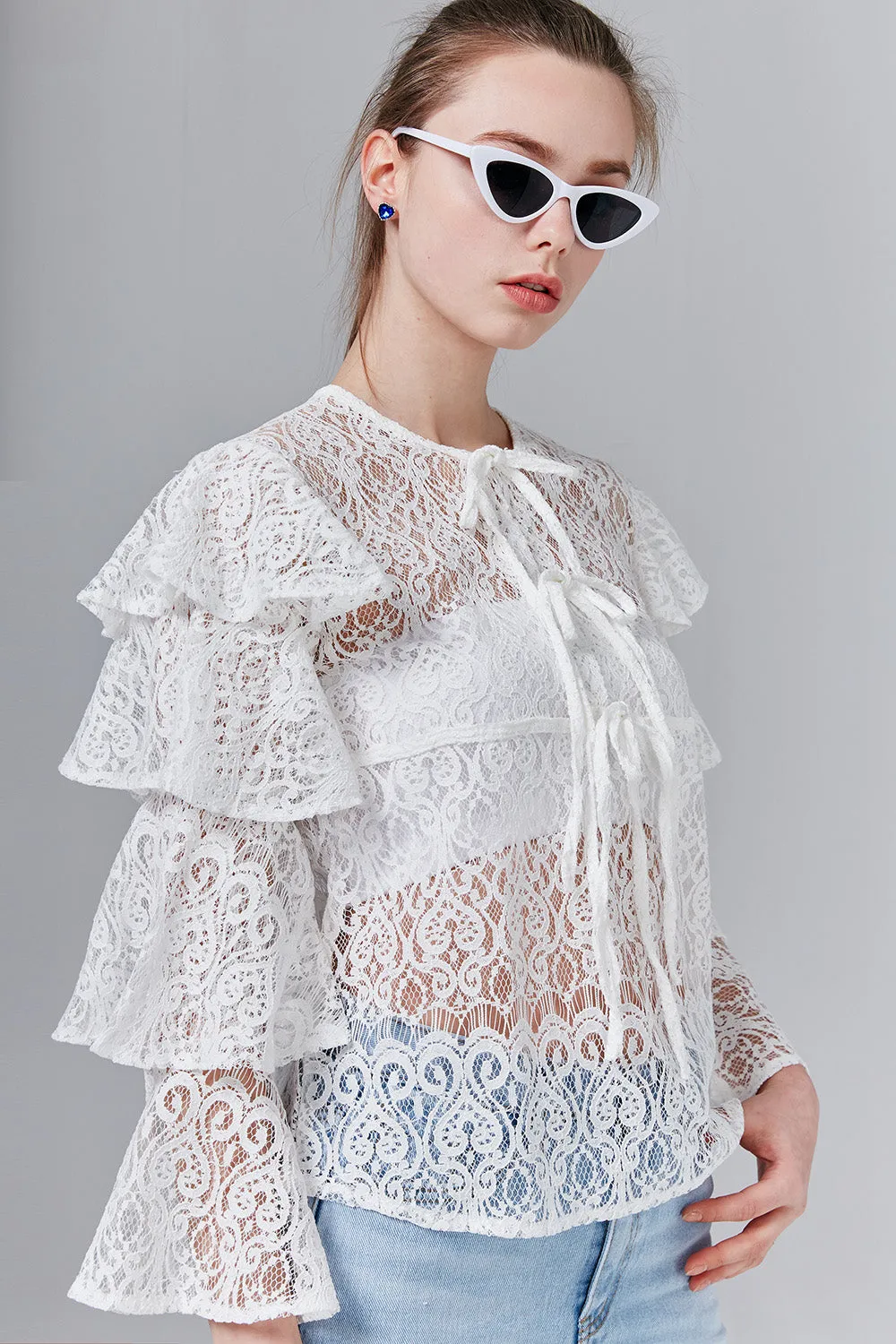 Amber Ruffle Sleeve Lace Top