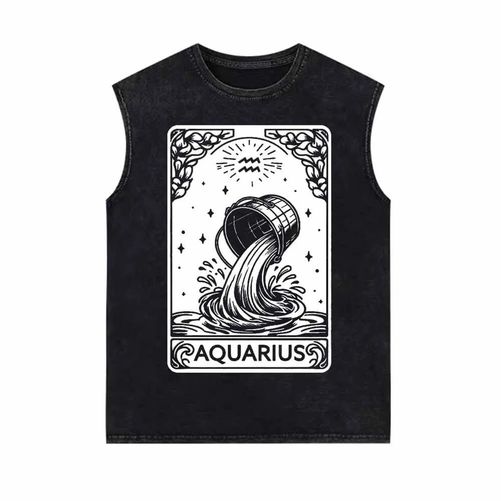 Aquarius Tarot Card Horoscope Vintage Washed Vest Top