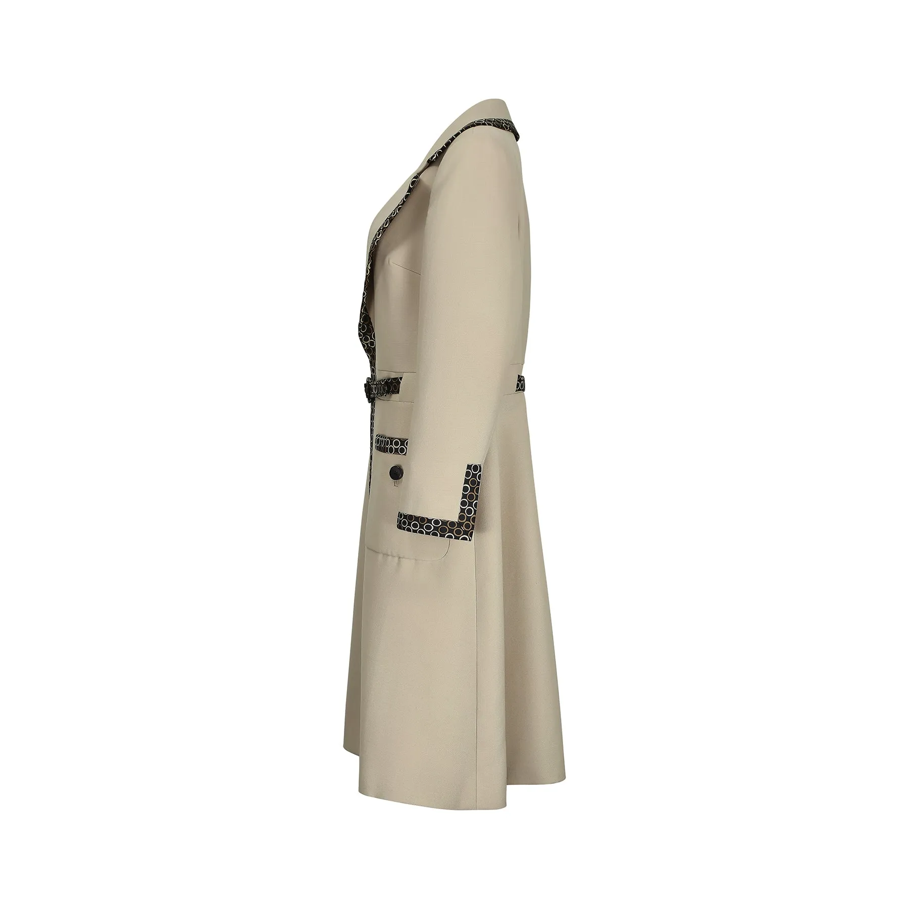 ARCHIVE - 1970s Jean Patou Beige Coat with Silk Trim