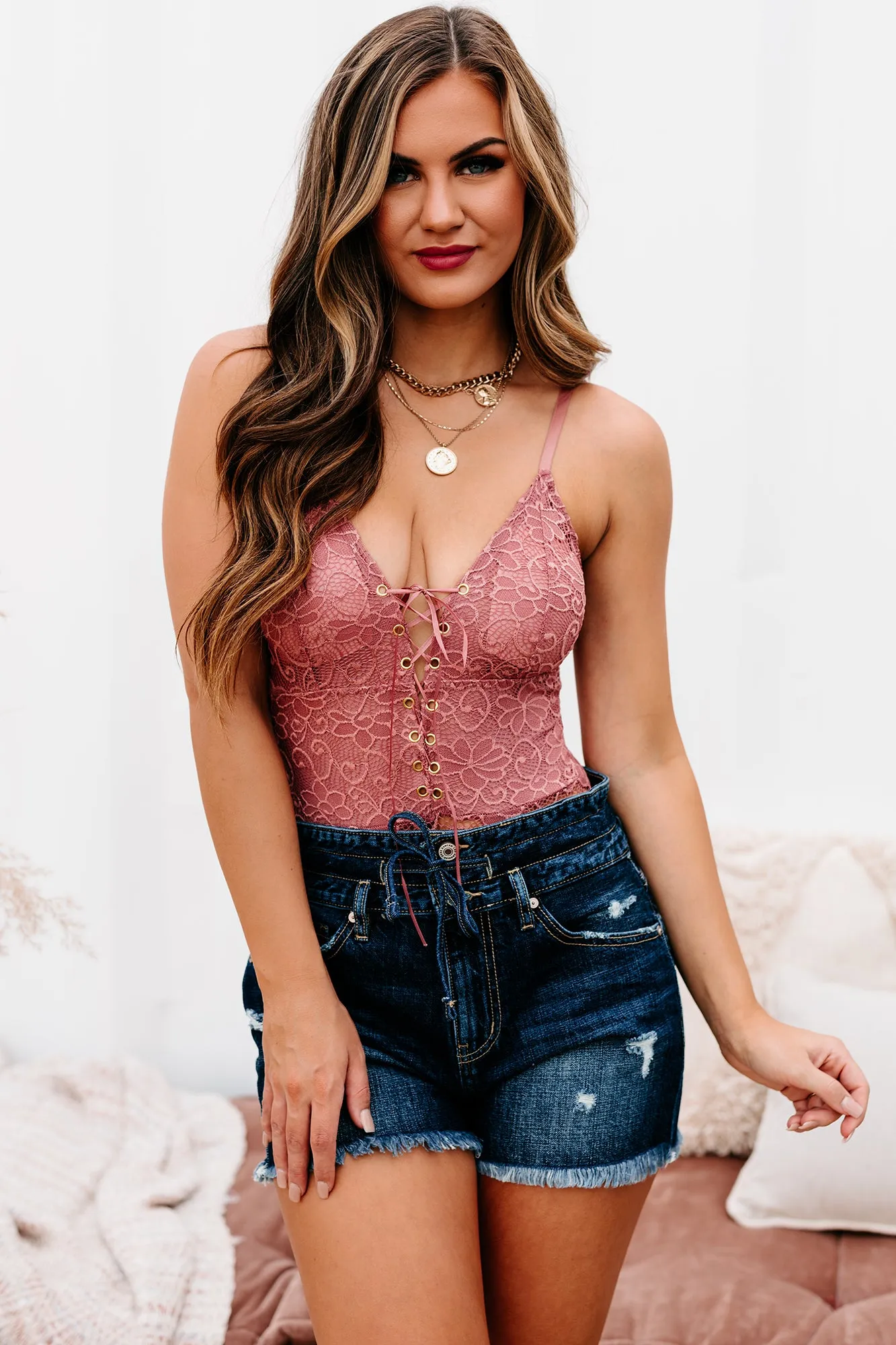 Art Of Seduction Lace-Up Bodysuit (Mauve)