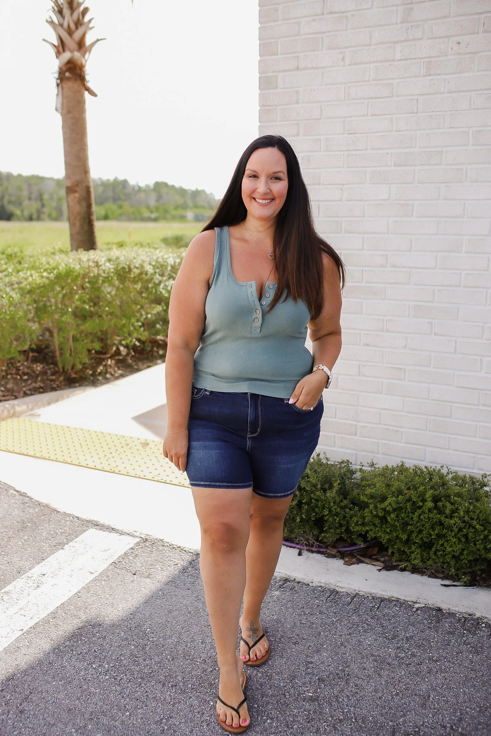 ASC Carefree Henley Tank Top- Agave Green