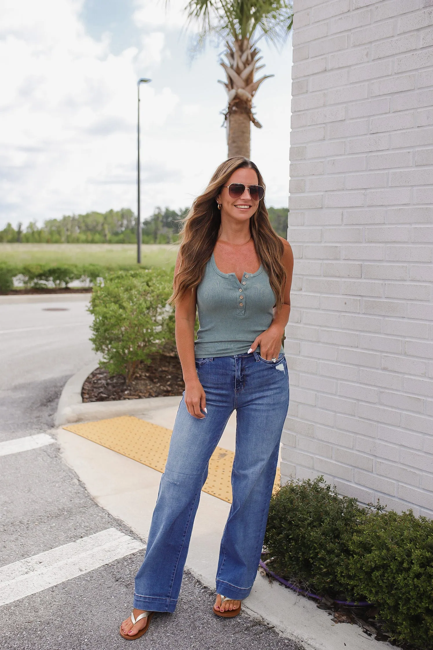 ASC Carefree Henley Tank Top- Agave Green