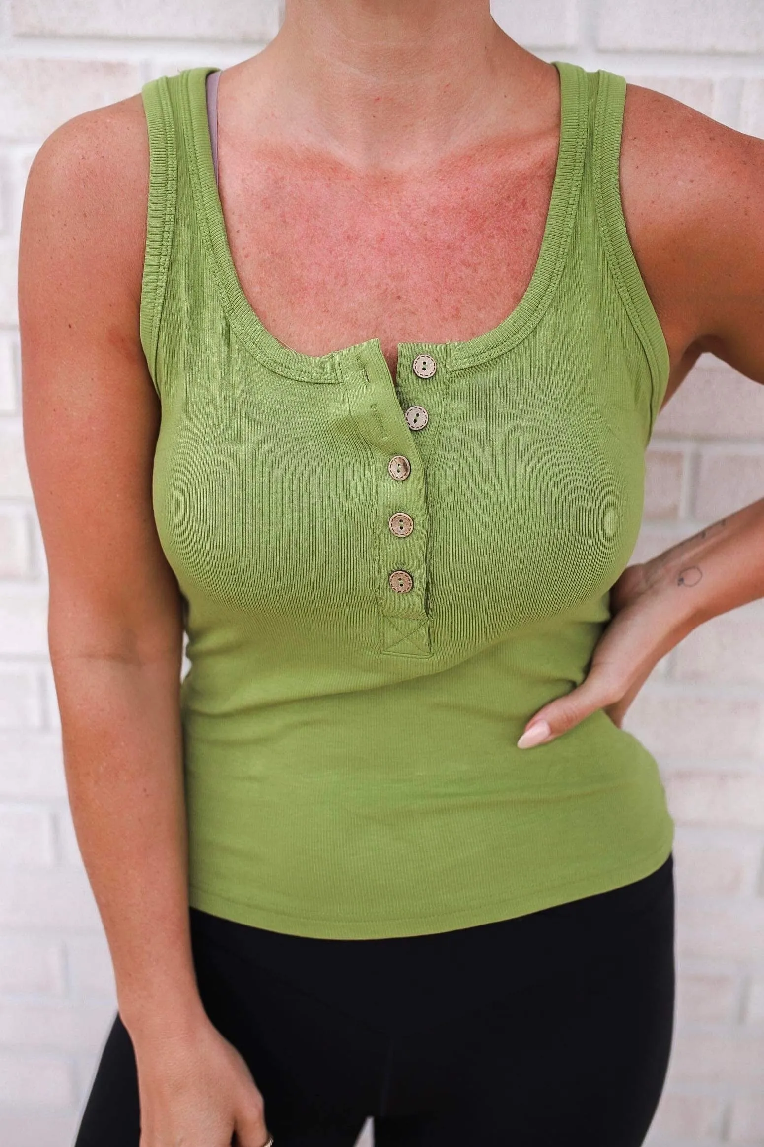 ASC Carefree Henley Tank Top- Pear Green