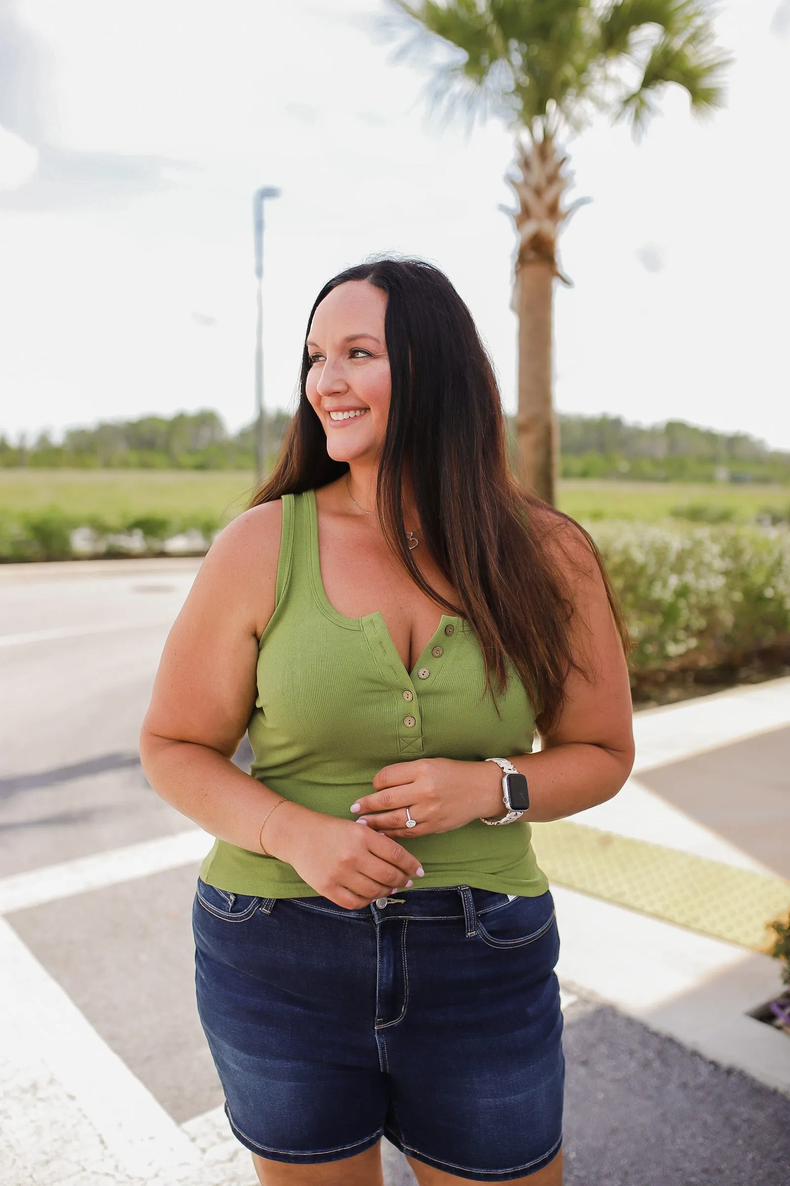 ASC Carefree Henley Tank Top- Pear Green