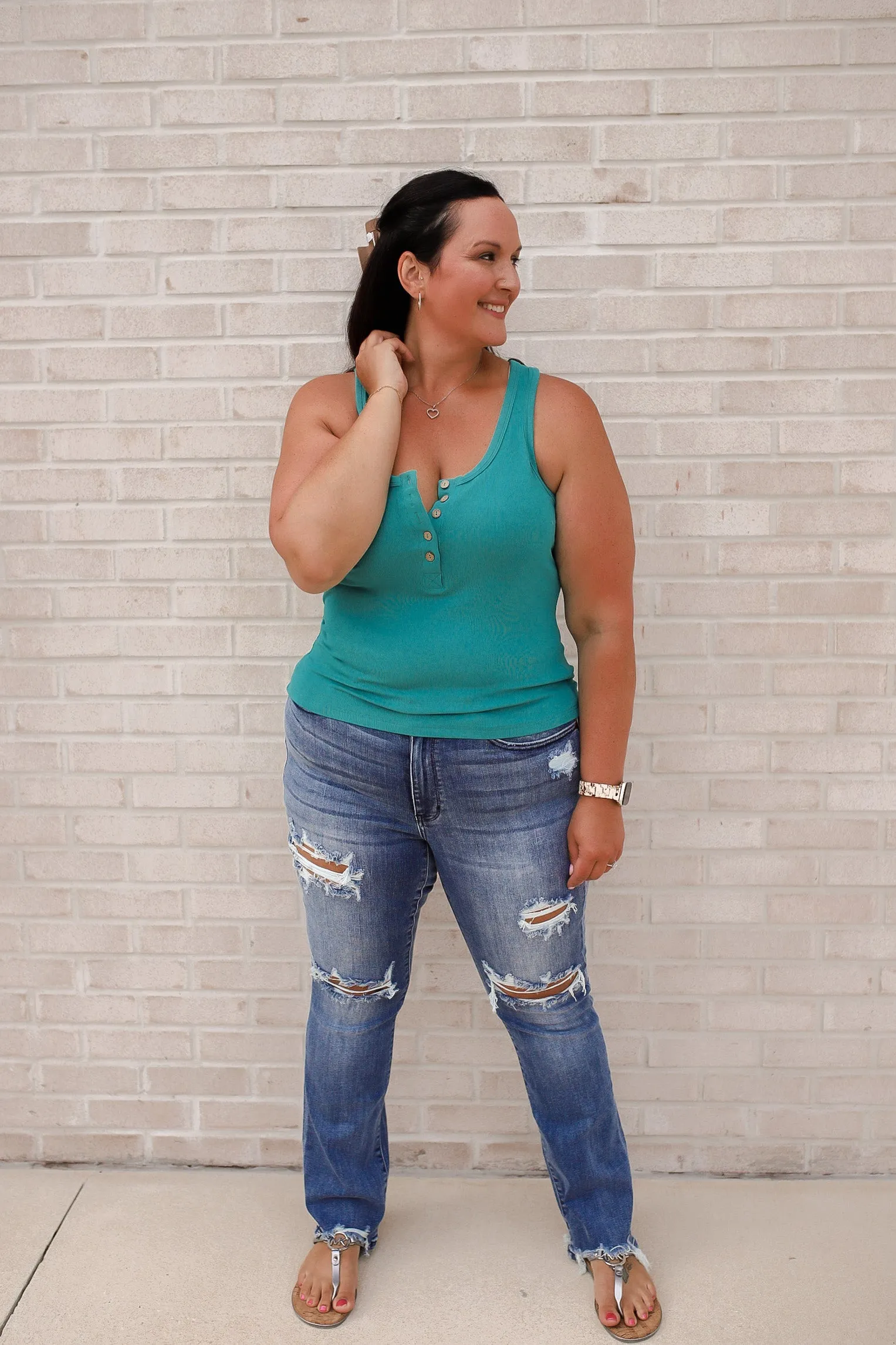 ASC Carefree Henley Tank Top- Teal