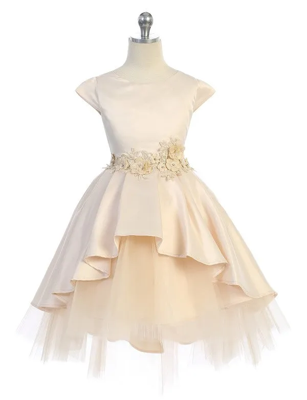 Ava Kids Satin Dress over Tulle Skirt