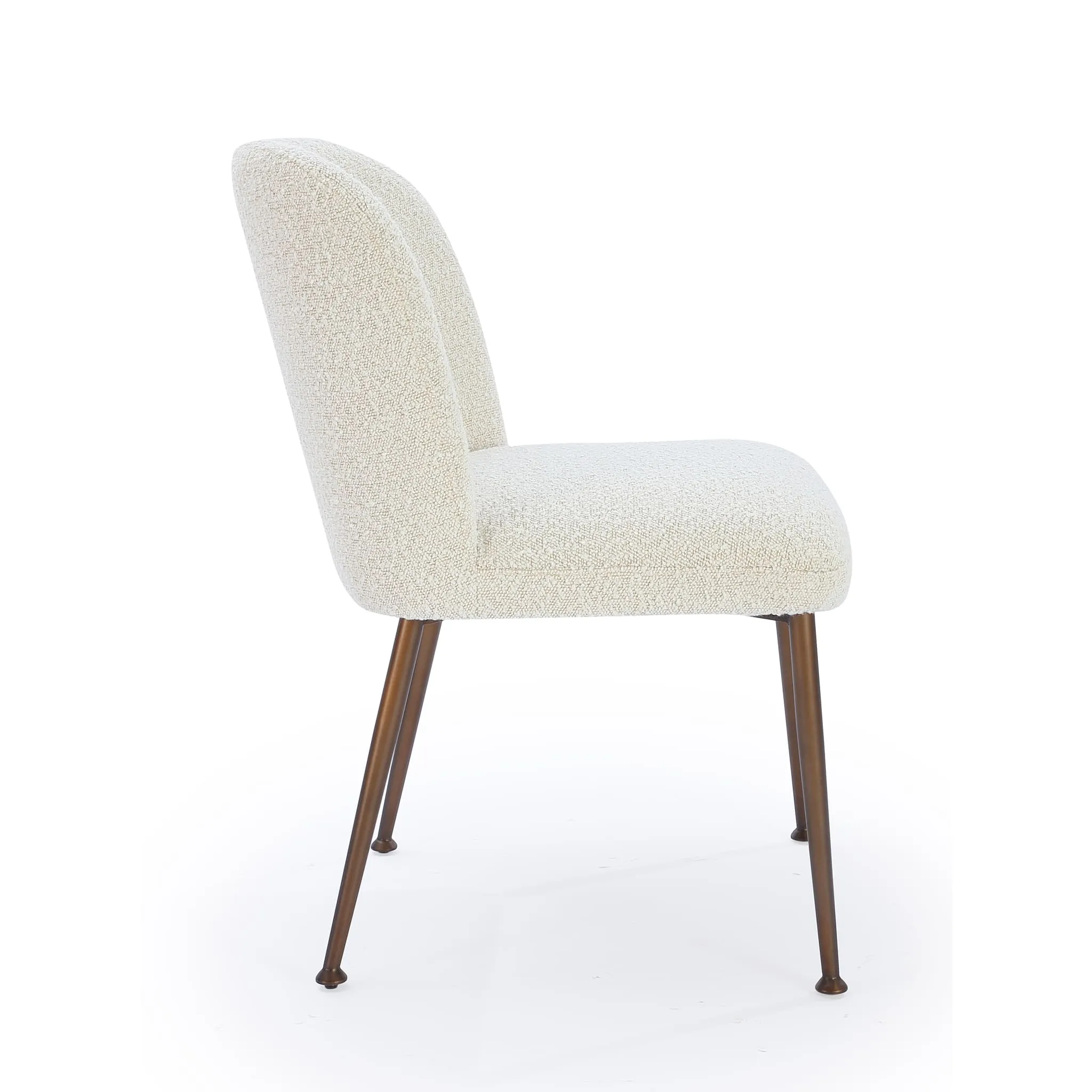 Avery Upholstered Dining Chair in Ricotta Boucle and Bronze Metal