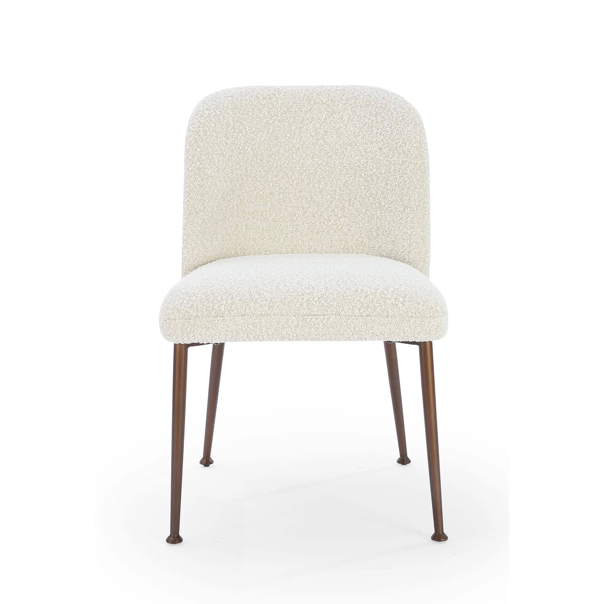 Avery Upholstered Dining Chair in Ricotta Boucle and Bronze Metal