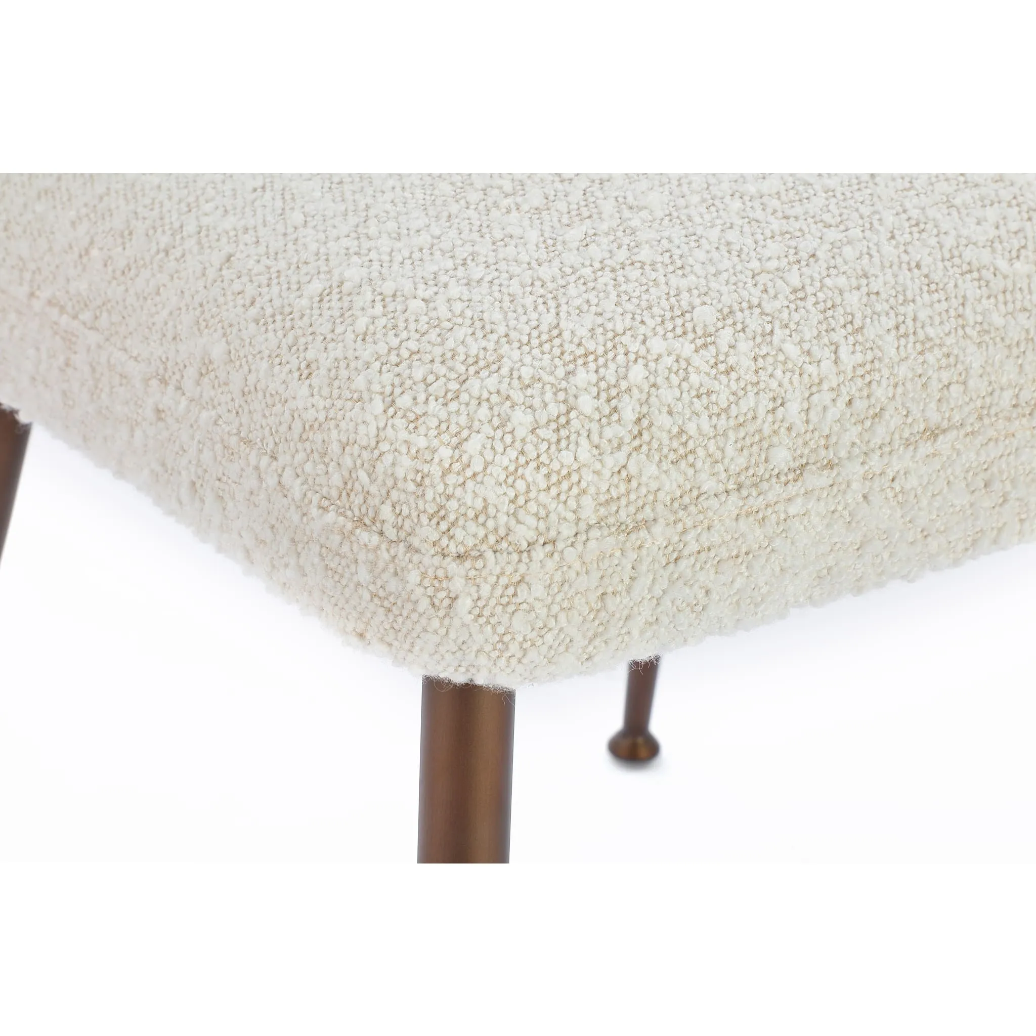 Avery Upholstered Dining Chair in Ricotta Boucle and Bronze Metal