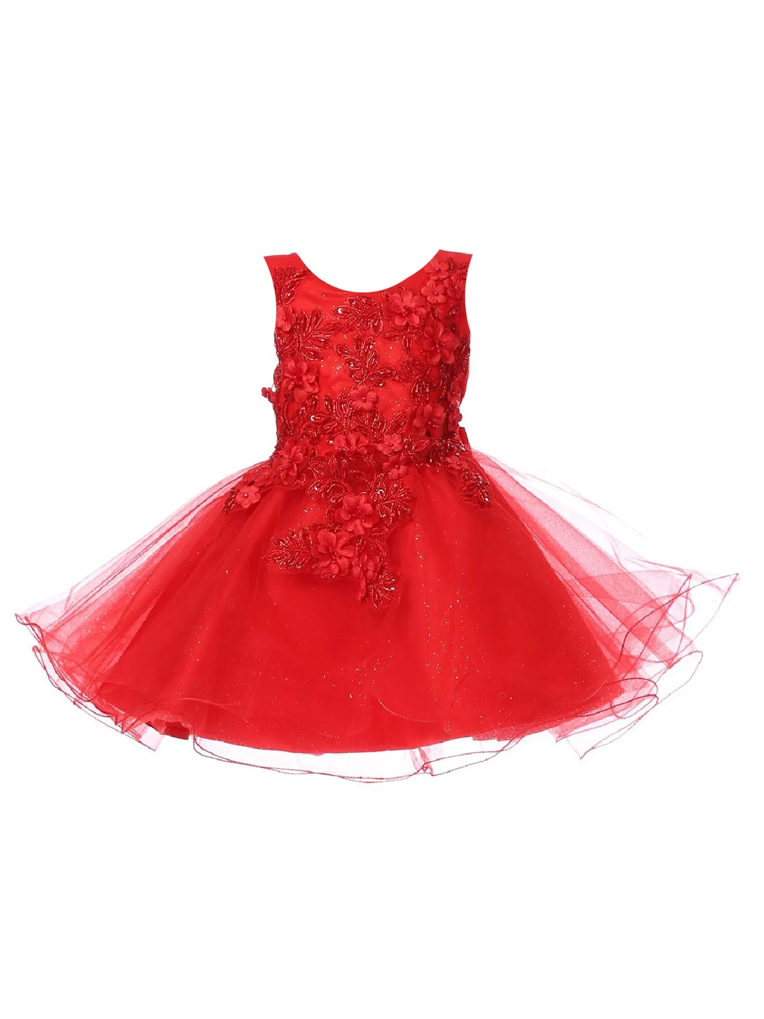 Baby Girls Red 3D Floral Lace Flower Girl Dress 6-24M