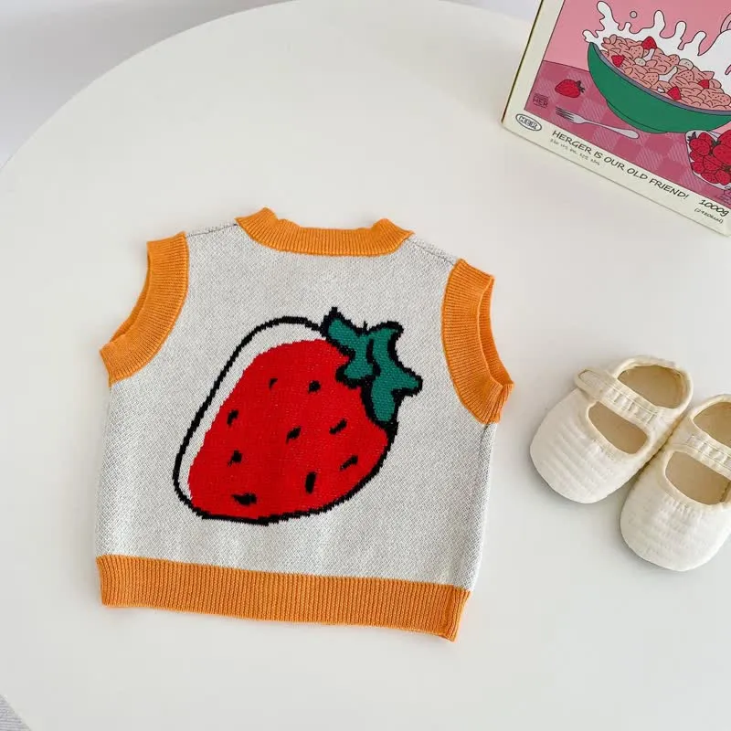 Baby Strawberry Knitted Button Vest