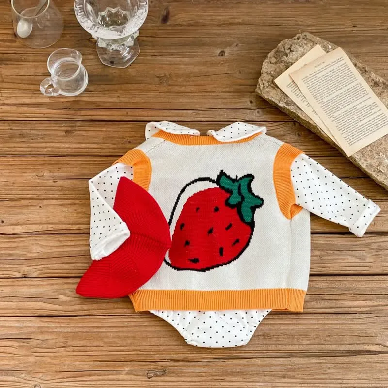 Baby Strawberry Knitted Button Vest