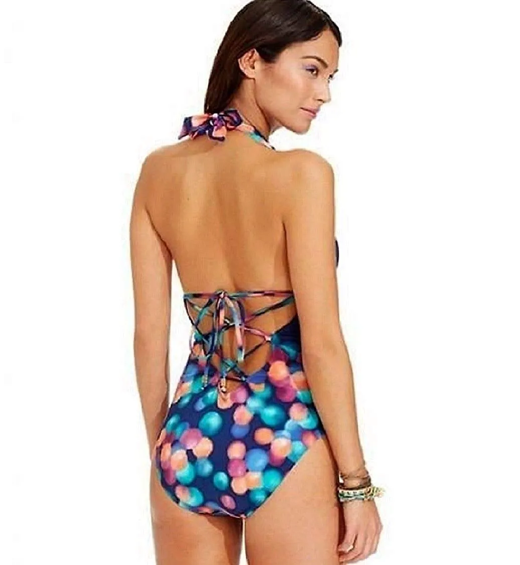 Bar III Women's Dot-Print Lace-up One-Piece Swimsuit, Polka Dot, XS