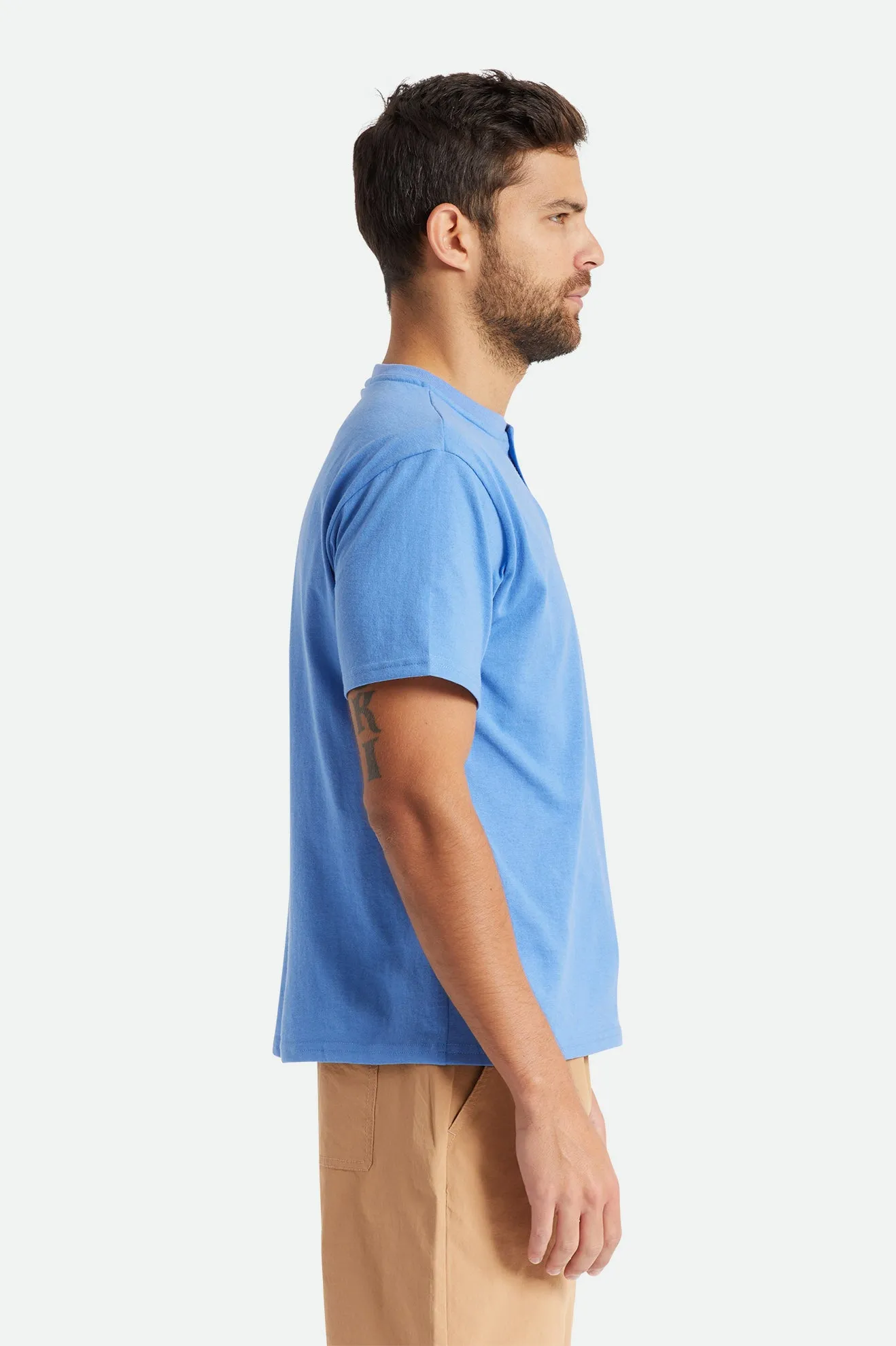 Basic S/S Henley Tee - Sky Blue