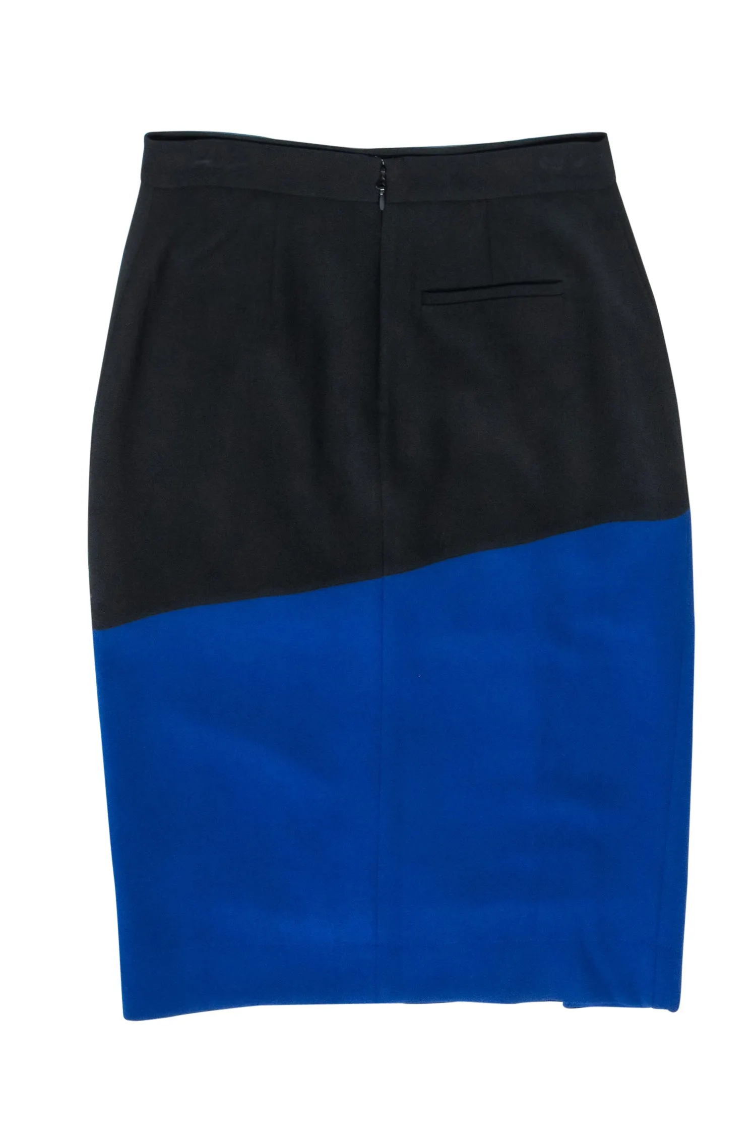 BCBG Max Azria - Blue & Black Colorblocked Draped Pencil Skirt Sz 2