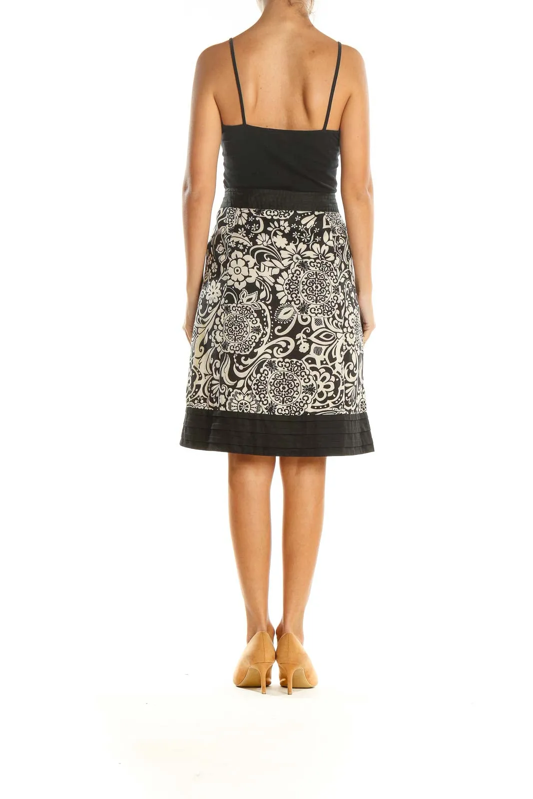 Beige Black Paisley Retro A-Line Skirt