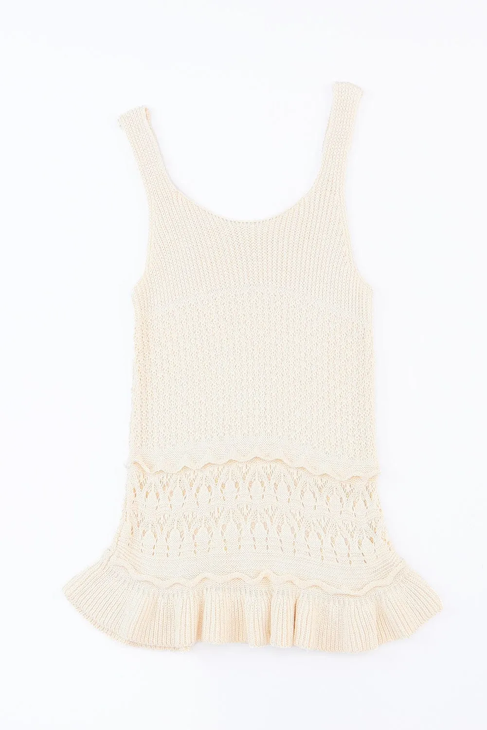 Beige Knitted Vest with Ruffled Crochet Hem