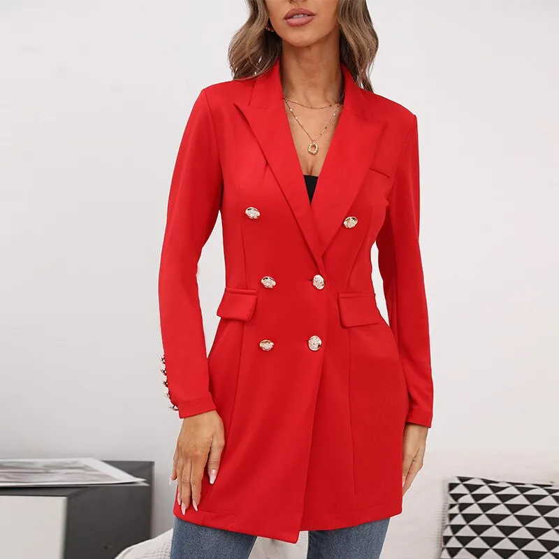 BerriesJam - Slim Double Breasted Blazer Mid Length Blazer