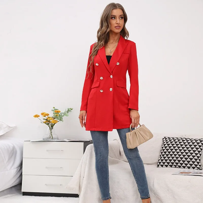 BerriesJam - Slim Double Breasted Blazer Mid Length Blazer