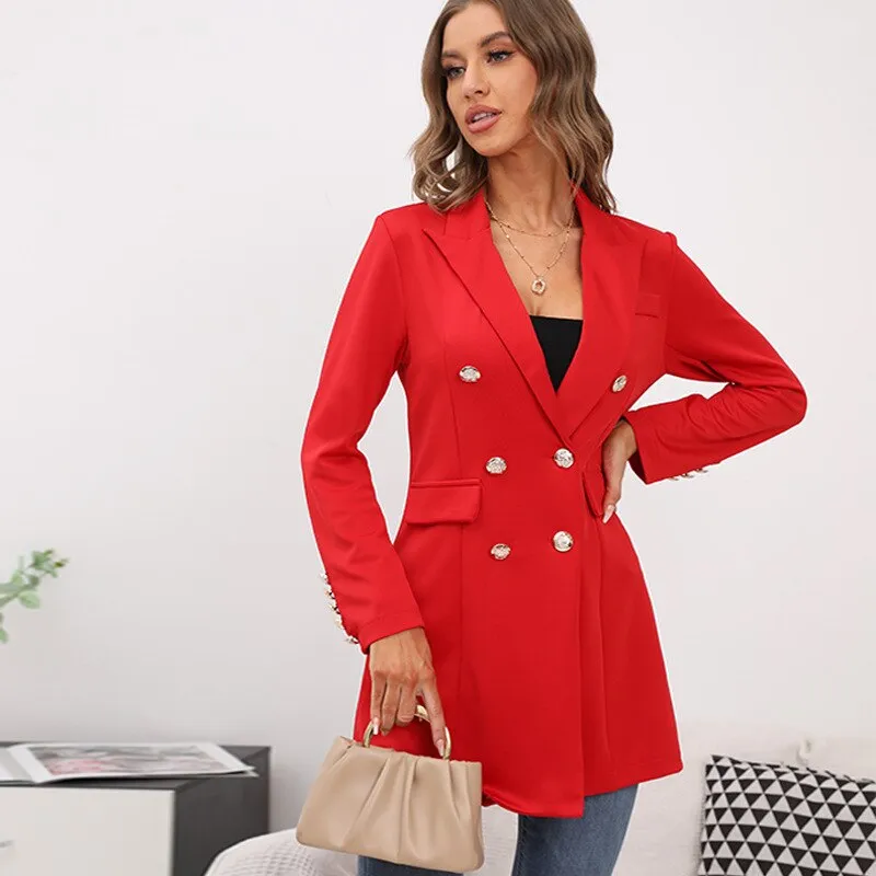 BerriesJam - Slim Double Breasted Blazer Mid Length Blazer