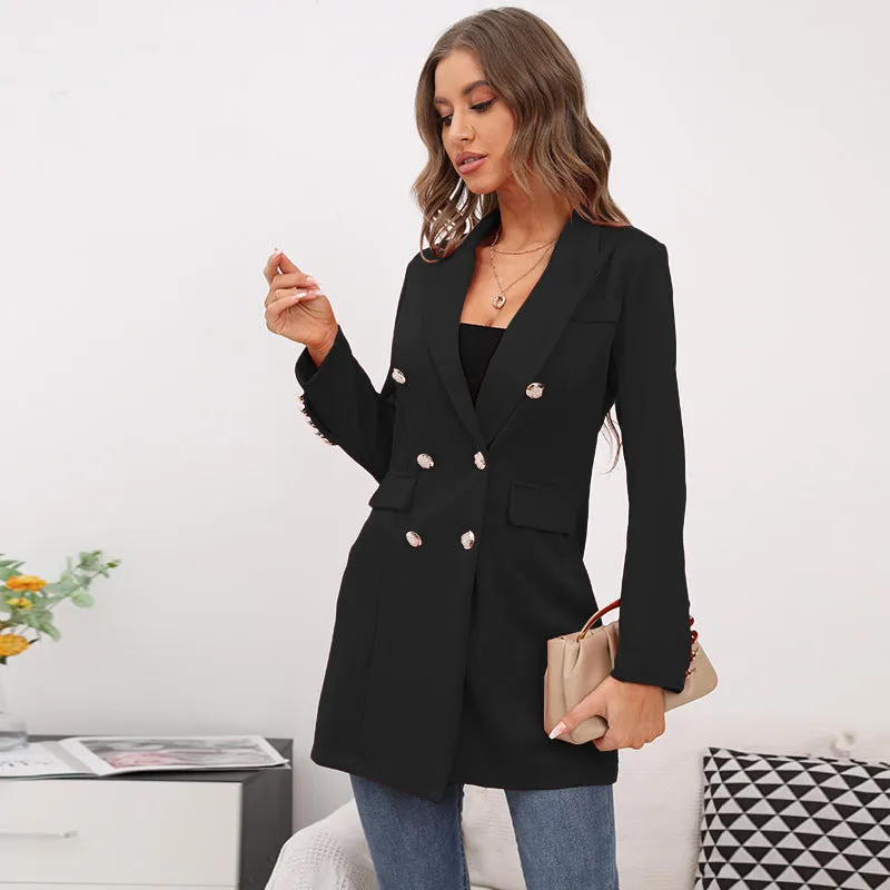 BerriesJam - Slim Double Breasted Blazer Mid Length Blazer