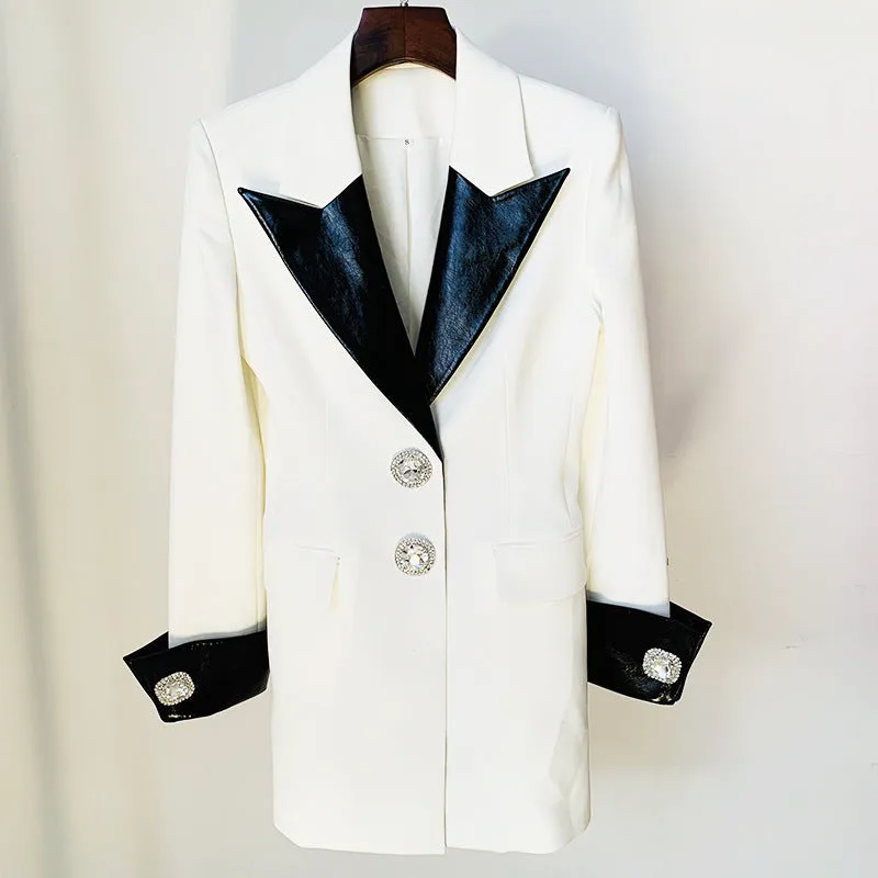 Black & White Leather Blazer Jacket