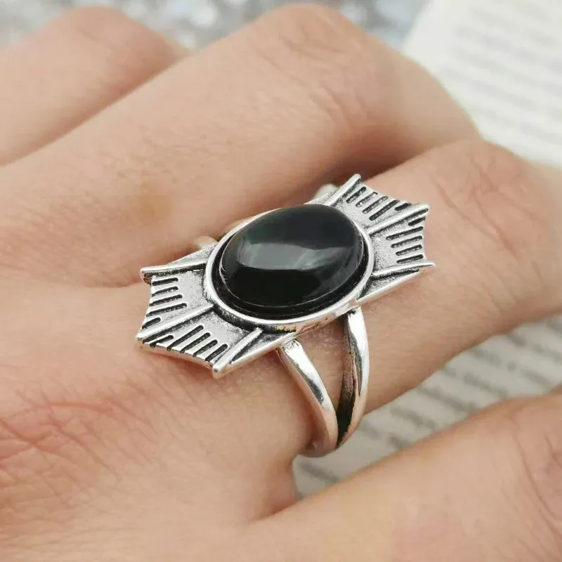 Black Bohemian Silver Fashion Vintage Gem Ring