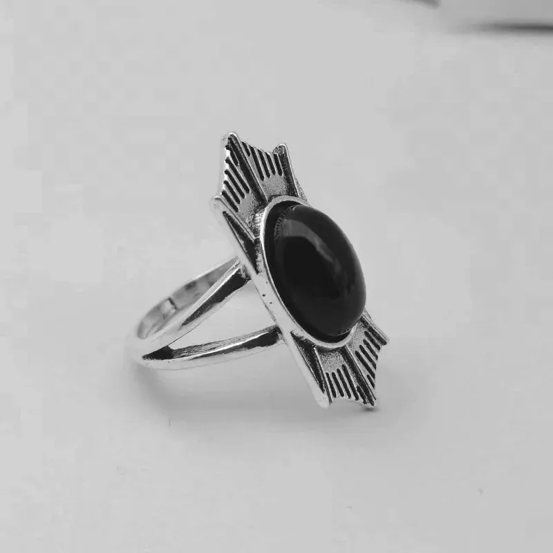 Black Bohemian Silver Fashion Vintage Gem Ring