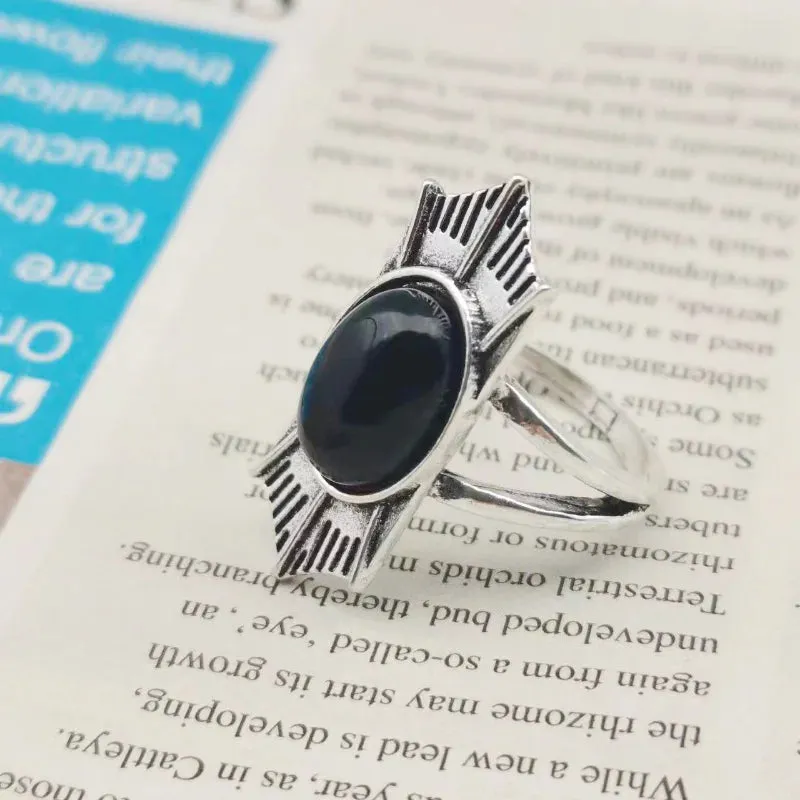 Black Bohemian Silver Fashion Vintage Gem Ring