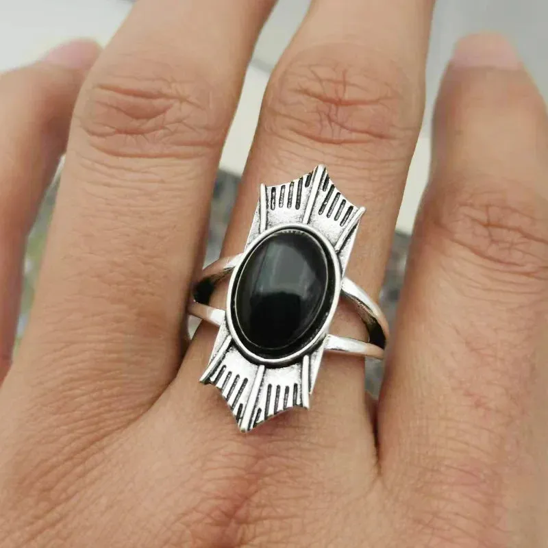 Black Bohemian Silver Fashion Vintage Gem Ring