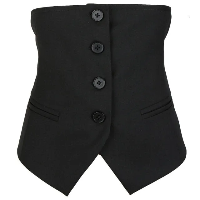 Black Button Split Joint Asymmetrical Loose Fit Vest Sleeveless