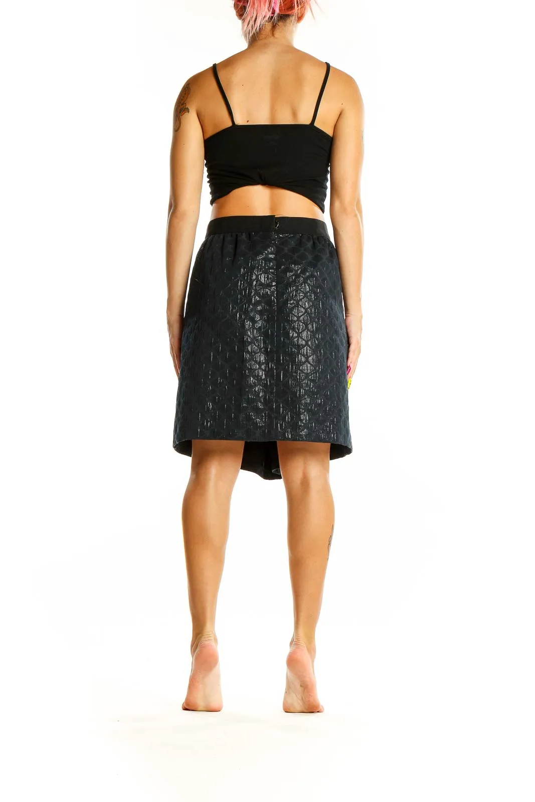 Black Metallic Textured A-Line Skirt