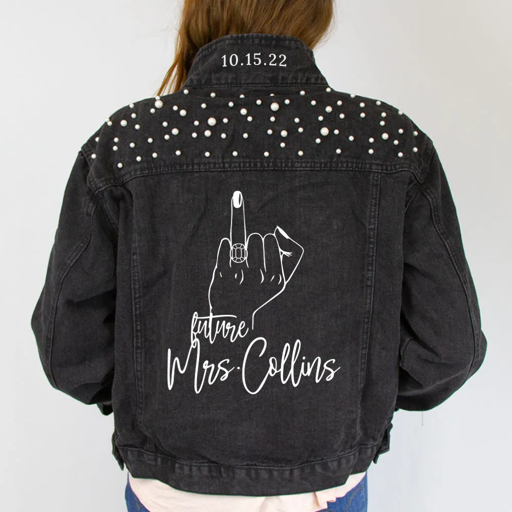 (Black Pearl) Custom Future Mrs. Collins  Pearl Denim Jacket