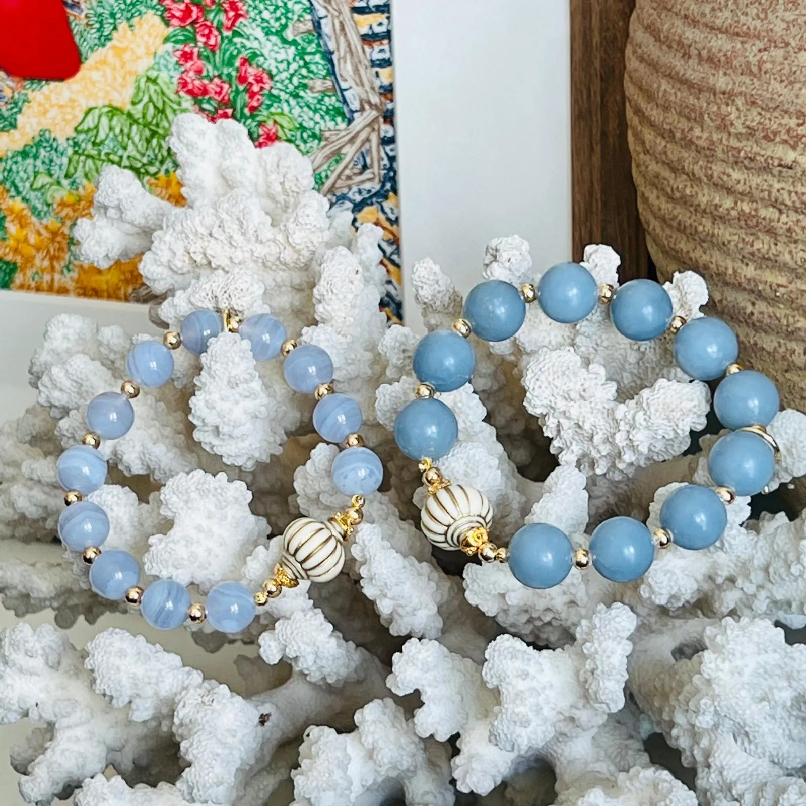 Blue Lace Agate Seashell Bracelet