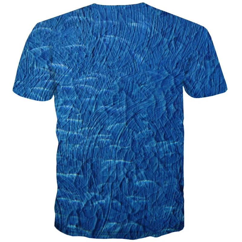 blue oil painting t shirts t shirt 3D special texture Casual men art costume different