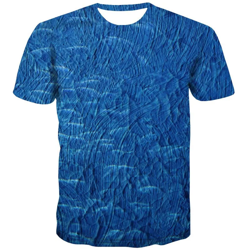 blue oil painting t shirts t shirt 3D special texture Casual men art costume different